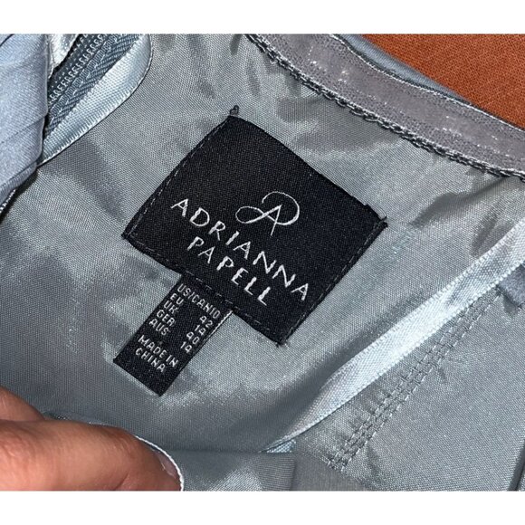 Adrianna Papell Strapless Blue Chiffon Ruffle  Dress Womes 14 - Picture 8 of 12